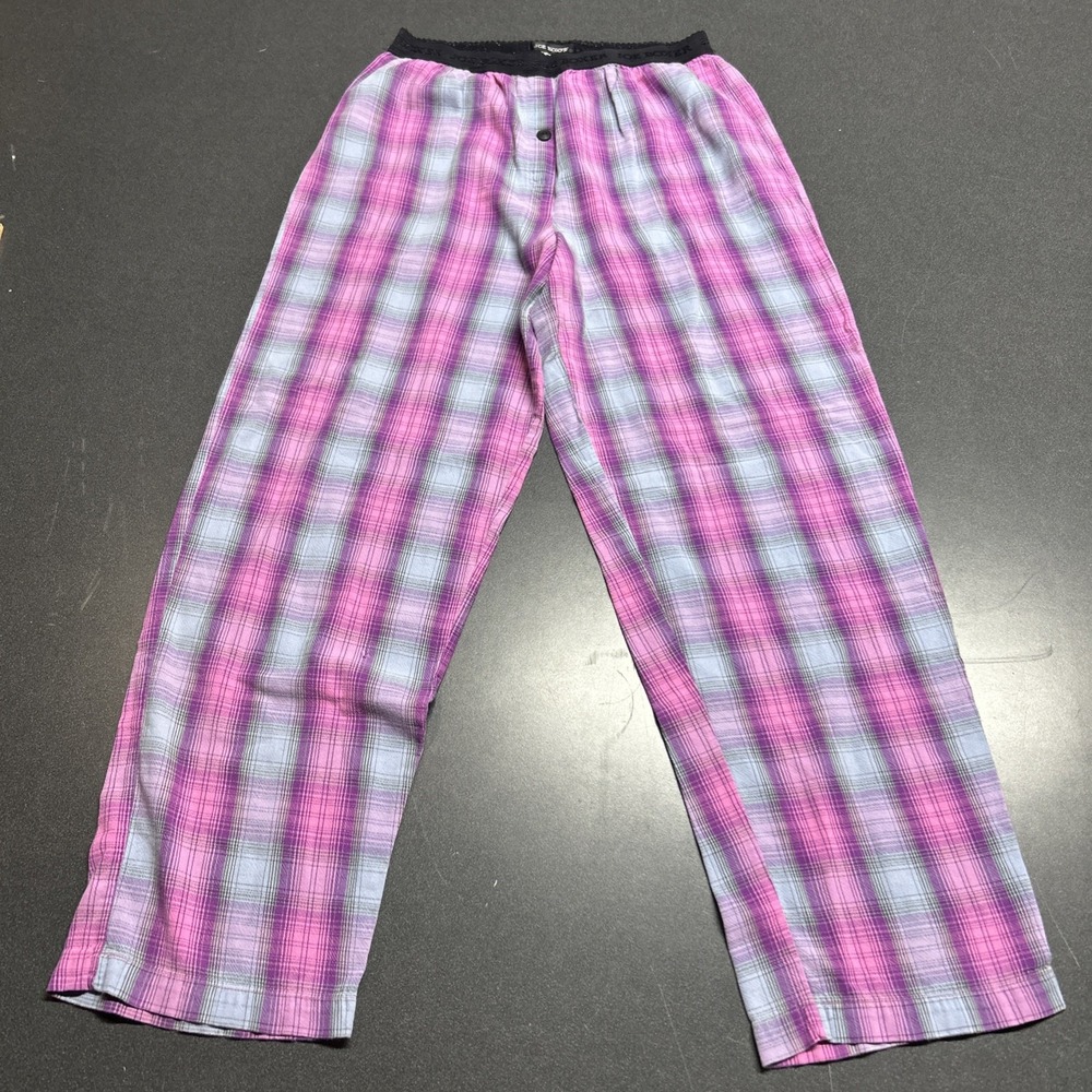 Vintage 90s Joe Boxer Plaid Pajama Lounge Pink Blue Womens Medium